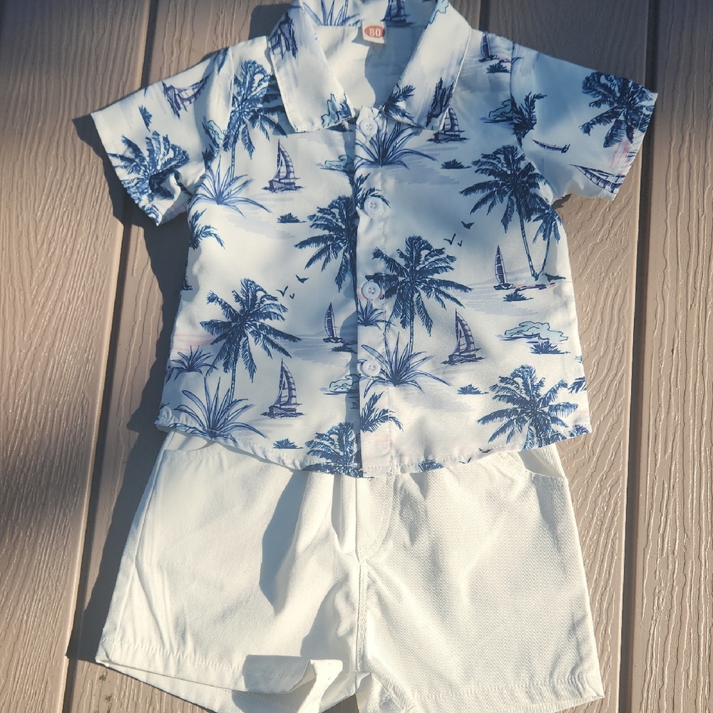 Tropical Print Shirt and Shorts Set